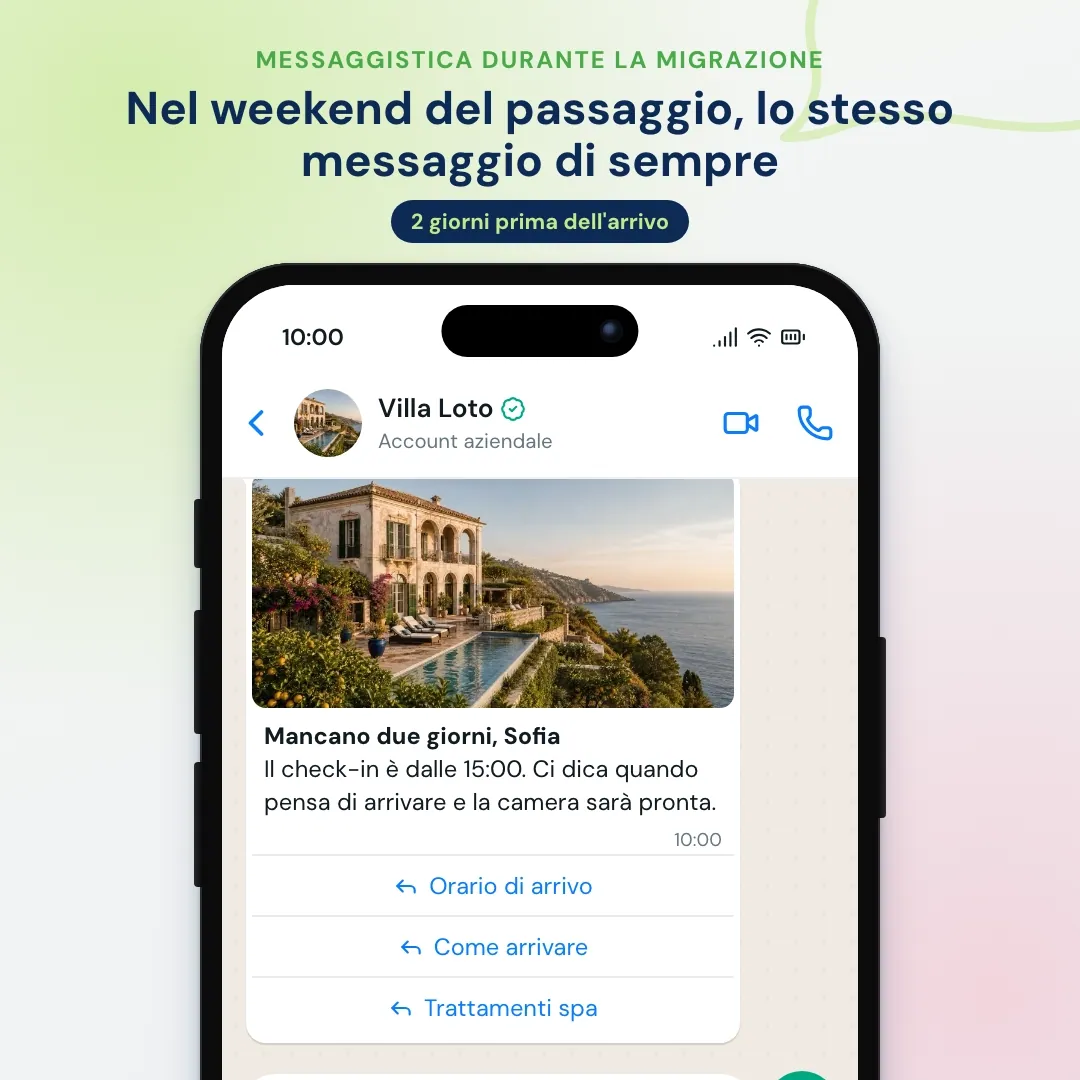 Messaggio WhatsApp di Villa Loto prima dell'arrivo nel weekend del passaggio: l'ospite tocca Come arrivare, riceve le indicazioni dall'aeroporto di Catania, chiede di un arrivo tardivo e l'IA risponde che la reception è aperta tutta la notte