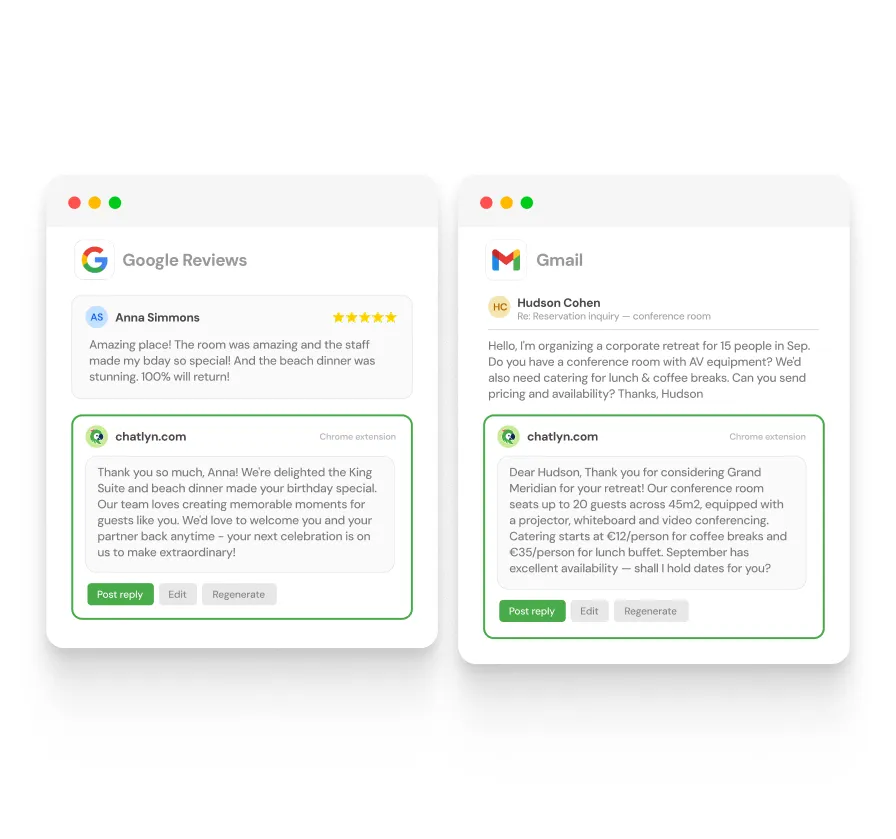 Die chatlyn KI-Browser-Erweiterung für Bewertungen, Gmail und Outlook
