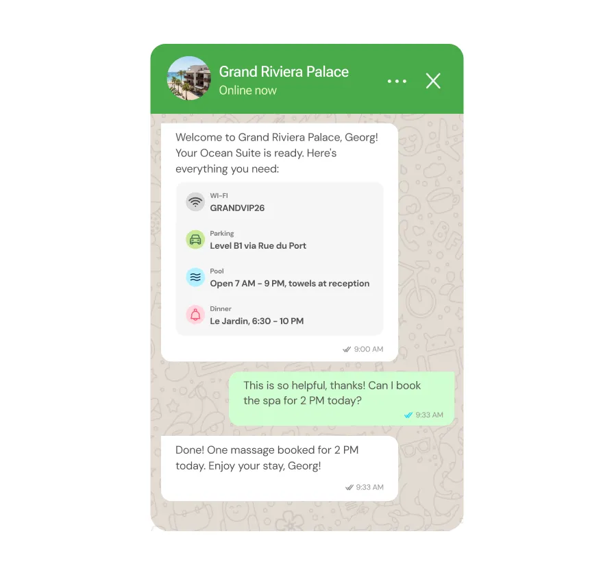 chatlyn Willkommensnachricht am Anreisetag auf WhatsApp