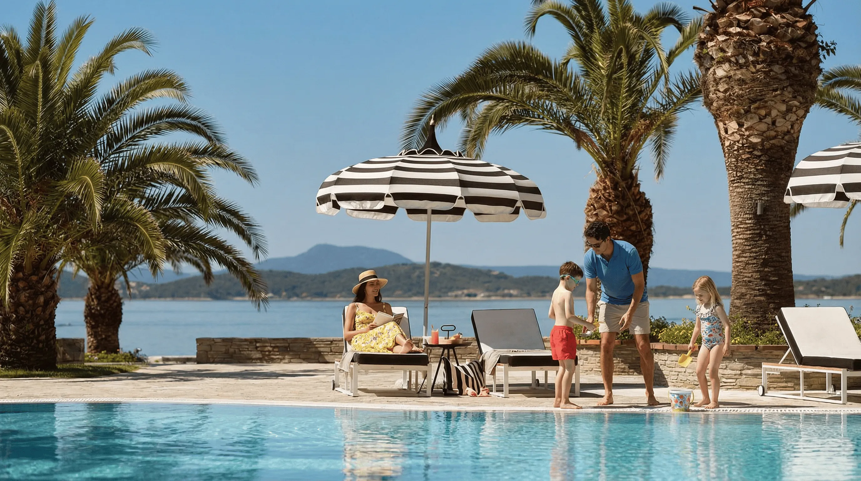Familie genießt einen Resort-Pool
